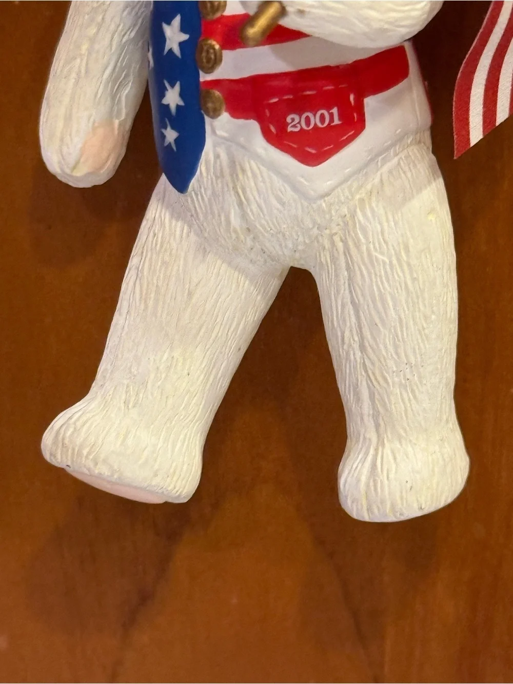 Patriotic Bear with Flag Christmas July 4th ornament in Red, White & Blue 2001